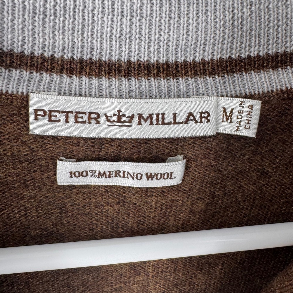 Peter Millar Mens Brown 100% Extrafine Italian Merino Wool Quarter Zip Sweater M - Picture 6 of 10